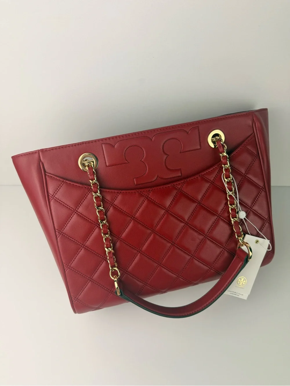 Tory Burch Savannah Small Flat Tote Redstone Red Gold Hardware $498
